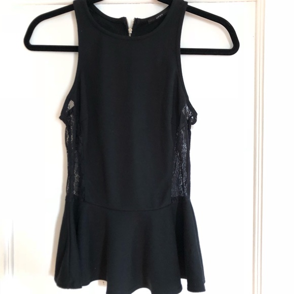 Soprano Sleeveless Black Peplum Shirt w/Lace Sides - Picture 4 of 7
